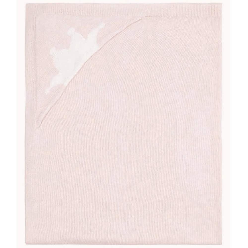 Marie Chantal NWT Knitted Crown Baby Blanket In Pink Cotton & Cashmere